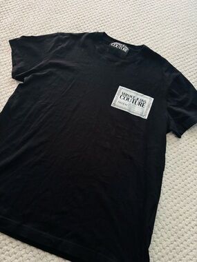 Versace Jeans Collection Black T-Shirt with Contrast Logo Patch